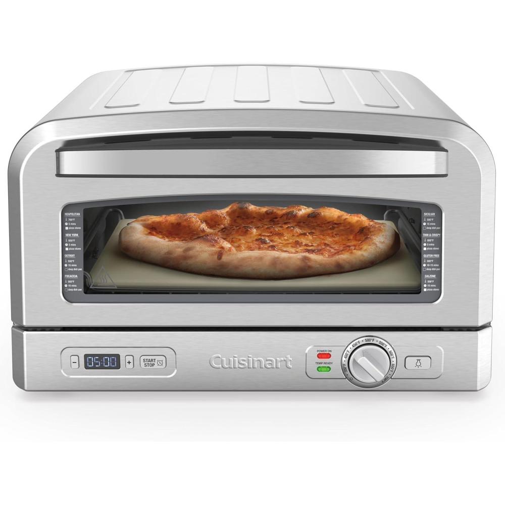 imageCuisinart Indoor Pizza Oven Bakes 12 Pizzas in Minutes Countertop Electric Pizza Oven Heats up to 700F Large Viewing Window Interior Light Includes 125 Pizza Stone CPZ120 Stainless SteelStainless Steel
