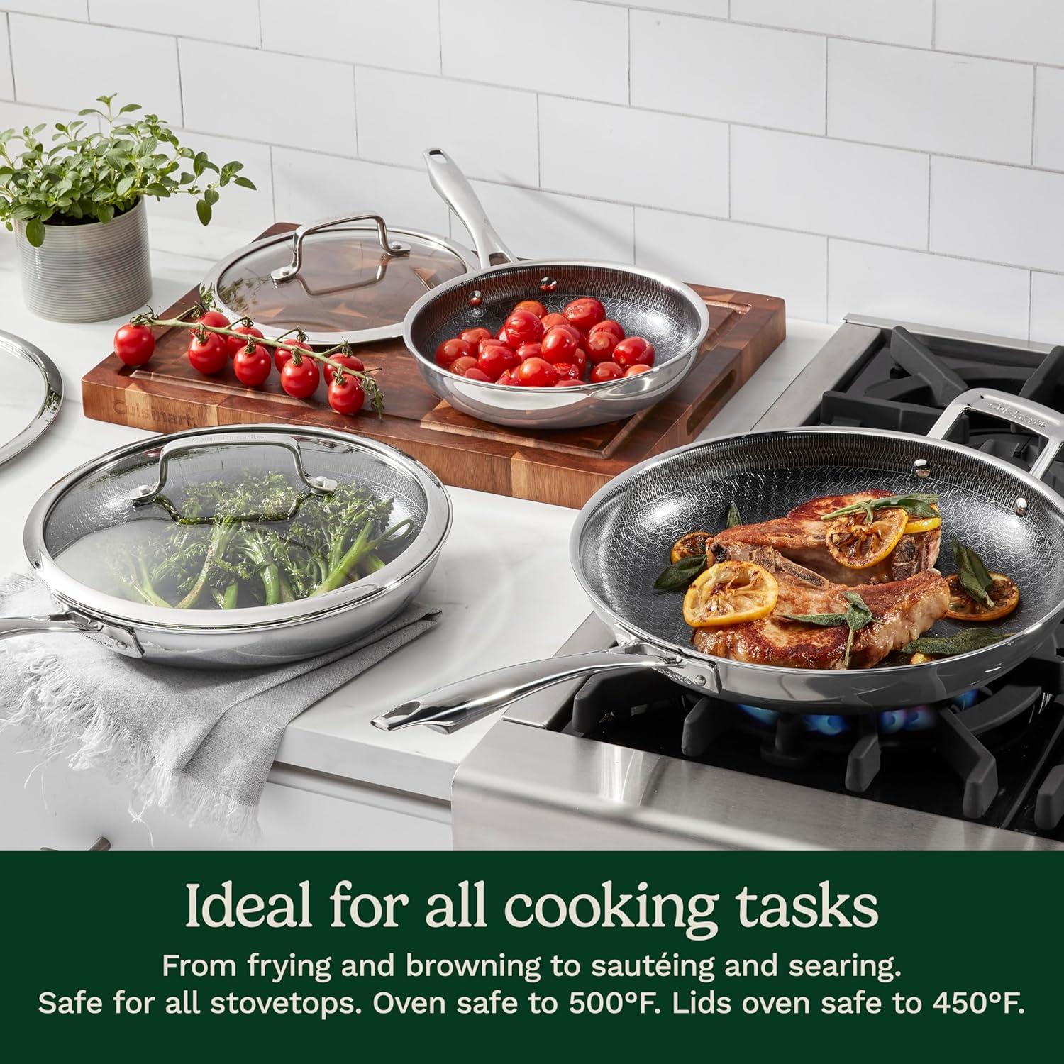 imageCuisinart FusionElite Nonstick TriPly Stainless Steel Skillet 12 Skillet Frying Pan with Helper PURELYSEAR Ceramic Nonstick Technology Scratch Proof Cool Grip Handles Dishwasher Safe6 pc Skillet Set