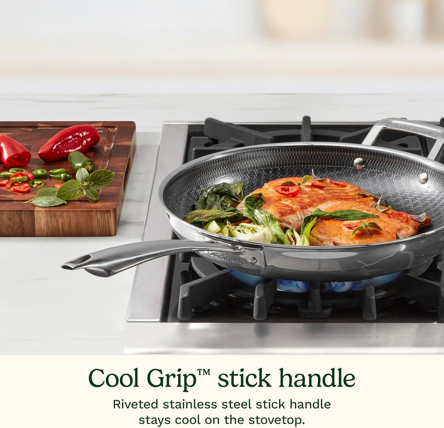 imageCuisinart FusionElite Nonstick TriPly Stainless Steel Skillet 12 Skillet Frying Pan with Helper PURELYSEAR Ceramic Nonstick Technology Scratch Proof Cool Grip Handles Dishwasher Safe12inch Skillet