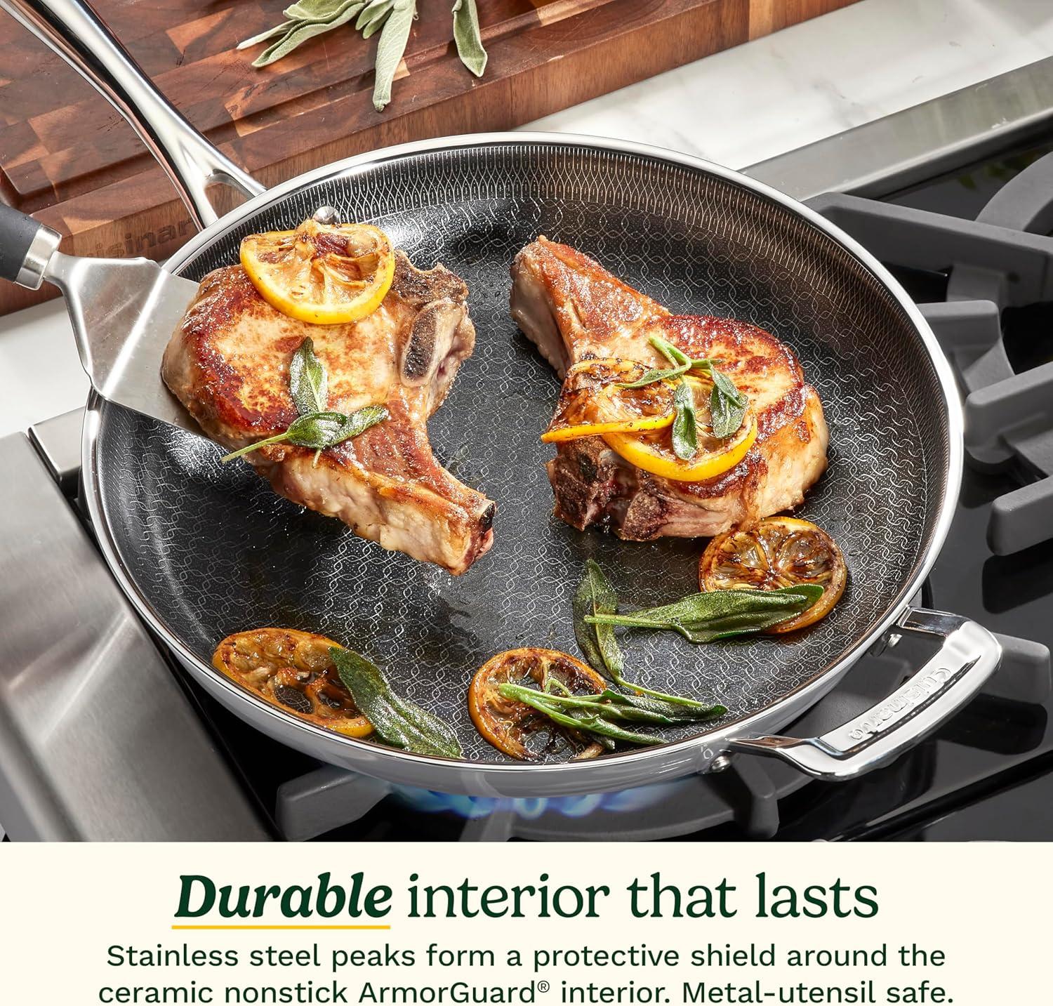 imageCuisinart FusionElite Nonstick TriPly Stainless Steel Skillet 12 Skillet Frying Pan with Helper PURELYSEAR Ceramic Nonstick Technology Scratch Proof Cool Grip Handles Dishwasher Safe12inch Skillet