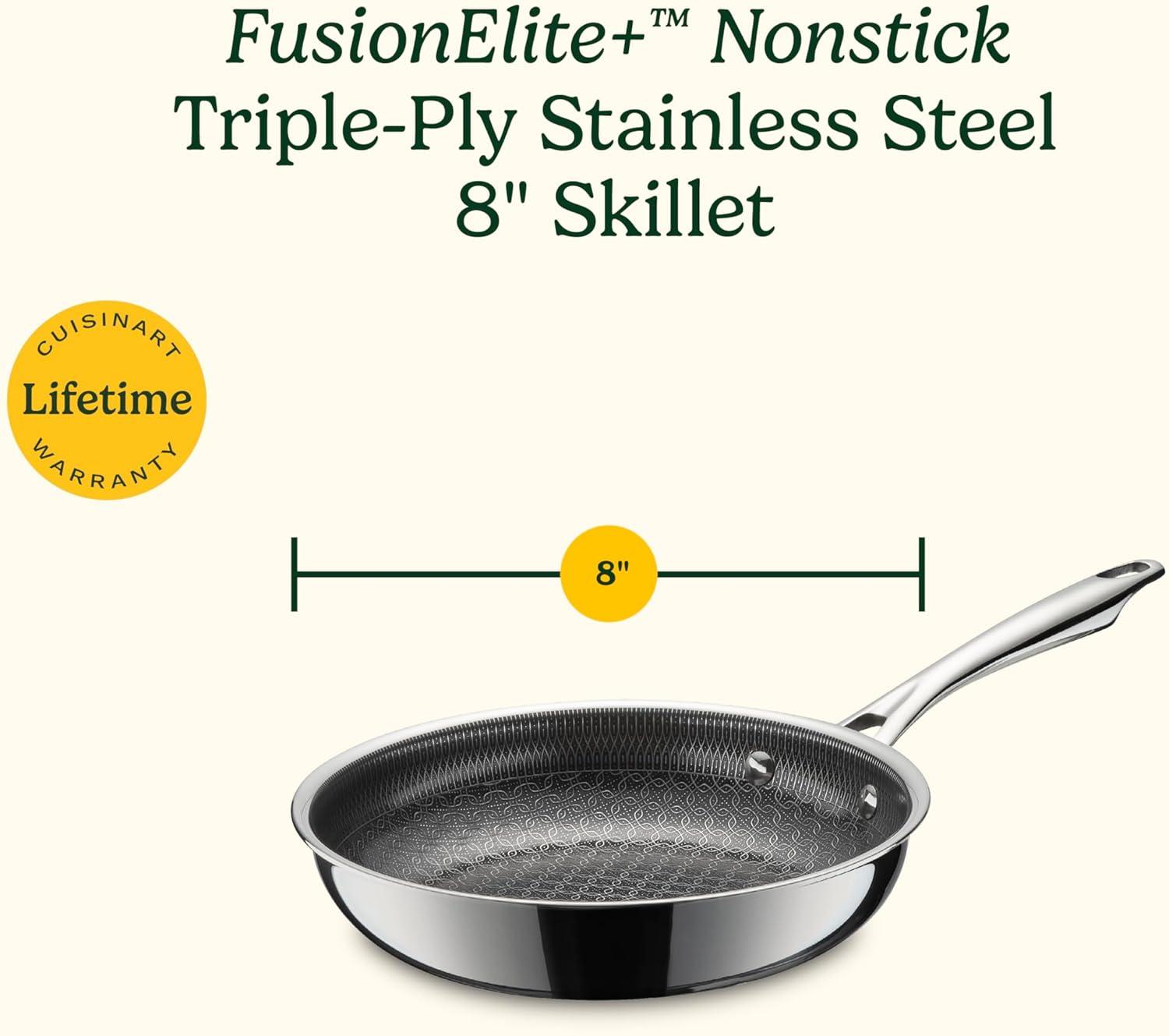 imageCuisinart FusionElite Nonstick TriPly Stainless Steel Skillet 12 Skillet Frying Pan with Helper PURELYSEAR Ceramic Nonstick Technology Scratch Proof Cool Grip Handles Dishwasher Safe8inch Skillet