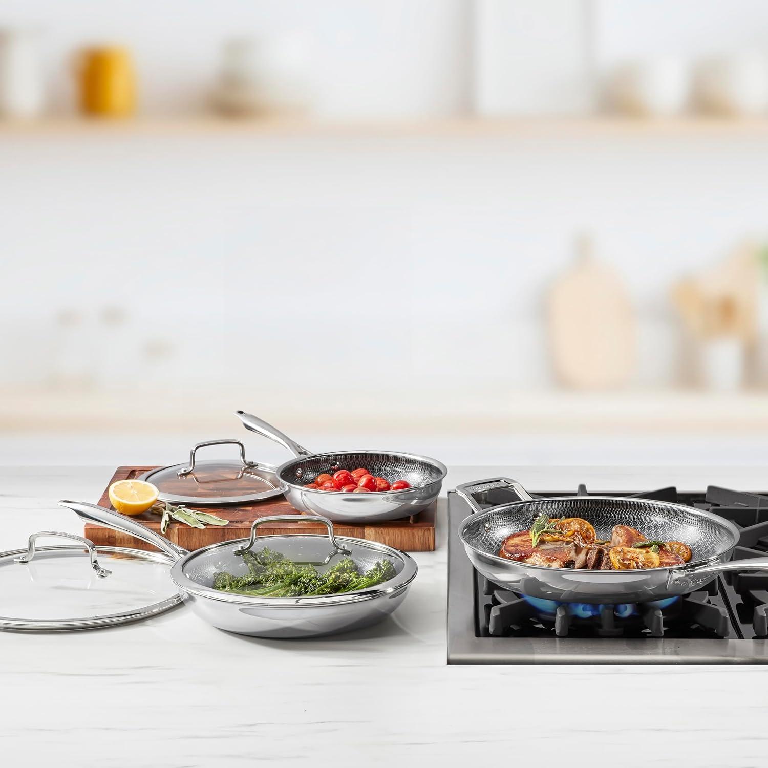 imageCuisinart FusionElite Nonstick TriPly Stainless Steel Skillet 12 Skillet Frying Pan with Helper PURELYSEAR Ceramic Nonstick Technology Scratch Proof Cool Grip Handles Dishwasher Safe6 pc Skillet Set