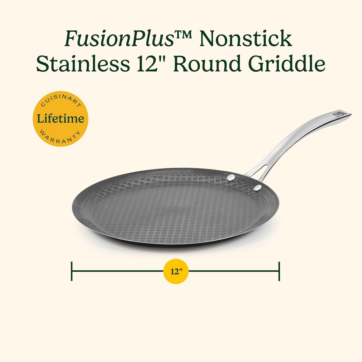 imageCuisinart FusionPlus Nonstick Stainless Steel Cookware 12Inch Everyday Pan with Cover PFASFree PURELYSEAR Ceramic Technology Scratch Proof Wide Grip Handles Dishwasher Safe FPS2530D12inch Round Griddle