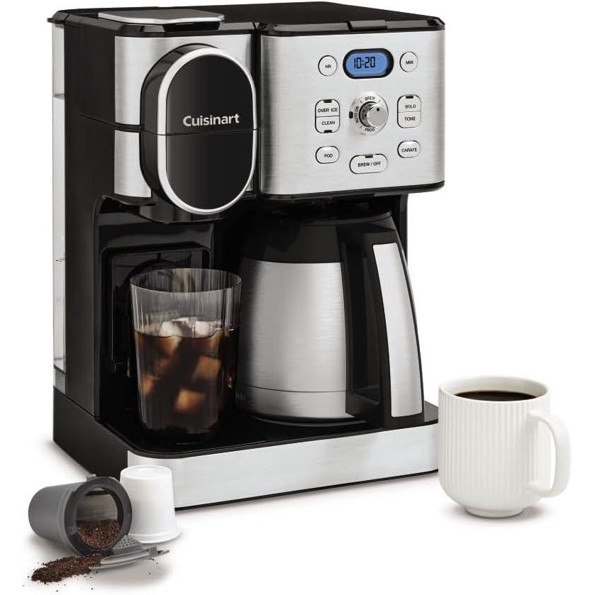 imageCuisinart Coffee Center 10Cup Thermal Carafe Drip Coffee Maker and SingleServe Brewer with Over Ice Function Fully Automatic Coffeemaker Compatible with SingleCup Pods BlackStainless SS21NAS