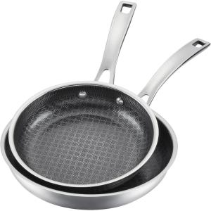 Cuisinart FusionPlus Nonstick Stainless Steel Cookware, 12-Inch Skillet with Helper Handle, PFAS-Free PURELYSEAR Ceramic Technology, Scratch Proof, Cool Grip Handles, Dishwasher Safe, FPS22-30H(8 and 10-inch Skillet Set)