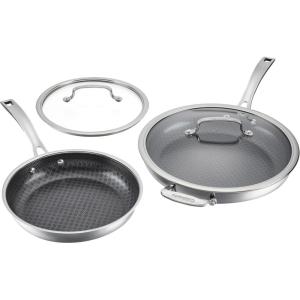Cuisinart FusionPlus Nonstick Stainless Steel Cookware Set, 4-Piece Skillet Cooking Set with PFAS-Free PURELYSEAR Ceramic Non Stick Technology, Scratch Proof, Cool Grip Handles, Dishwasher Safe