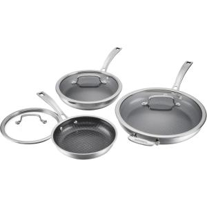 Cuisinart FusionPlus Nonstick Stainless Steel Cookware Set, 6-Piece Skillet Cooking Set with PFAS-Free PURELYSEAR Ceramic Non Stick Technology, Scratch Proof, Cool Grip Handles, Dishwasher Safe