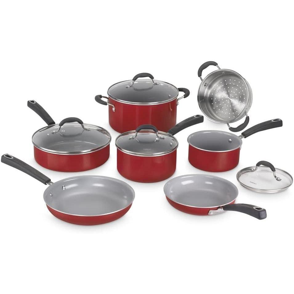imageCuisinart 11Piece Nonstick Cookware Set Ceramica XT Black 54C11BKRed wGrey Interior