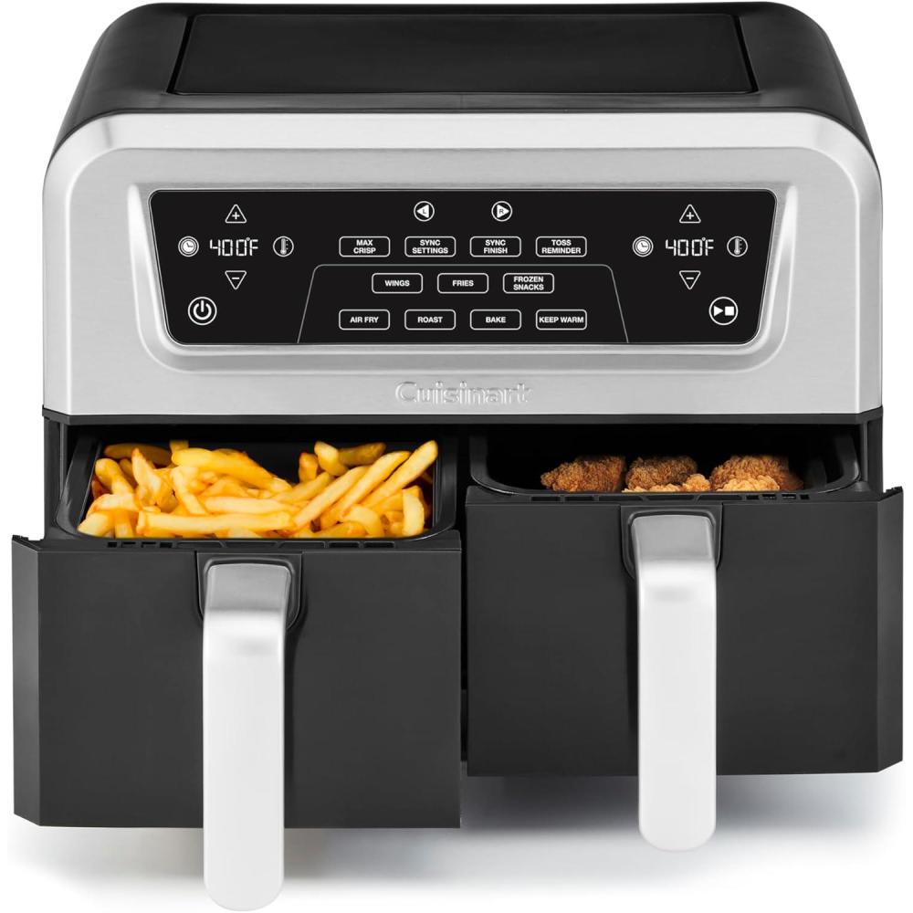imageCuisinart Dual Basket Air Fryer Two Baskets 11 Qt in Total 6 Functions Air Fry Roast Bake Broil Dehydrate amp Keep Warm Features Sync Finish amp Sync Settings Toss Reminder amp AutoPause ADZ11285 Qt