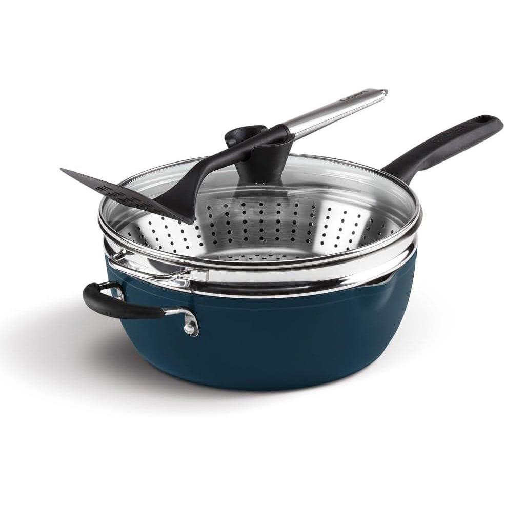 imageCuisinart Preferred Pan 4Pc Set  Stainless Steel 45 Qt MultiPurpose Pan wCover Steamer Slotted TurnerNouveau Navy