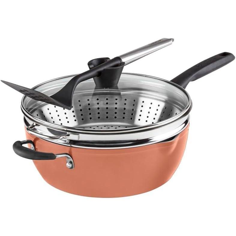 imageCuisinart Preferred Pan 4Pc Set  Stainless Steel 45 Qt MultiPurpose Pan wCover Steamer Slotted TurnerSienna Sky