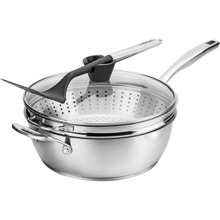 imageCuisinart Preferred Pan 4Pc Set  Stainless Steel 45 Qt MultiPurpose Pan wCover Steamer Slotted TurnerStainless Steel