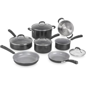 Cuisinart 11-Piece Nonstick Cookware Set, Ceramica XT, Black, 54C-11BK(Black w/Grey Interior)