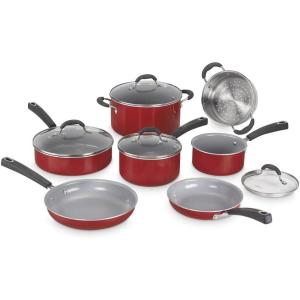 Cuisinart 11-Piece Nonstick Cookware Set, Ceramica XT, Black, 54C-11BK(Red w/Grey Interior)