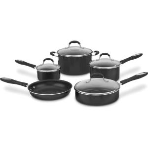 Cuisinart Advantage Nonstick Cookware Set, 11-Piece Pots and Pans Cooking Set with Aluminum Core for Quick and Even Heating, Easy Grip Handles, Dishwasher Safe, 55-11BK(Black)