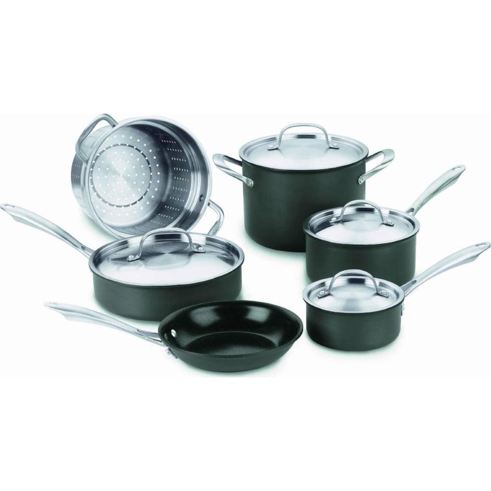 imageCuisinart GG10 Hard Anodized 10Piece Set GreenGourmet Black10Piece
