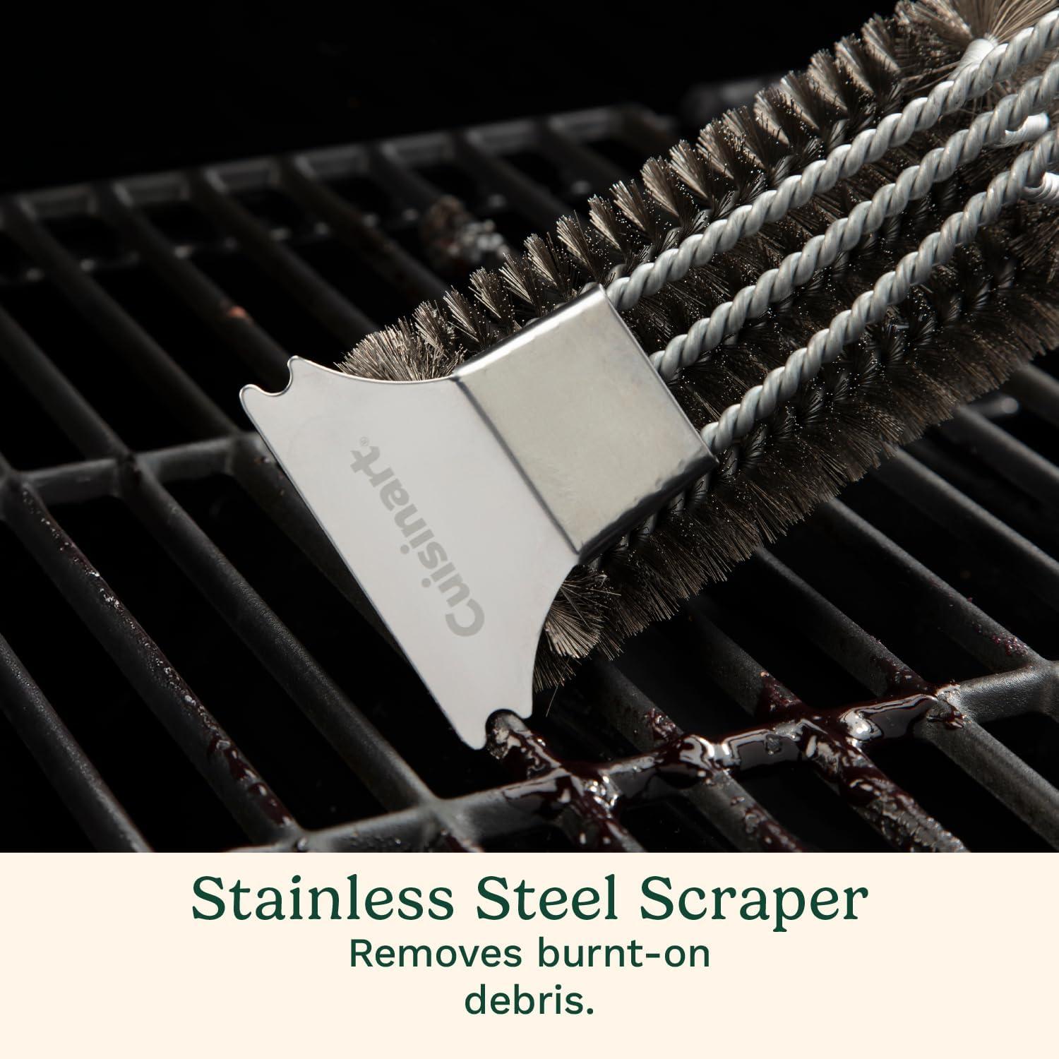 imageCuisinart Triple Coil Brush 17 Stainless Steel Grill Brush with Wide Scraper for All Grates Bristle Free Grilling Accessory for Worry Free Cleaning Perfect for BBQs Cookout amp Tailgate Cleaning17x26x75