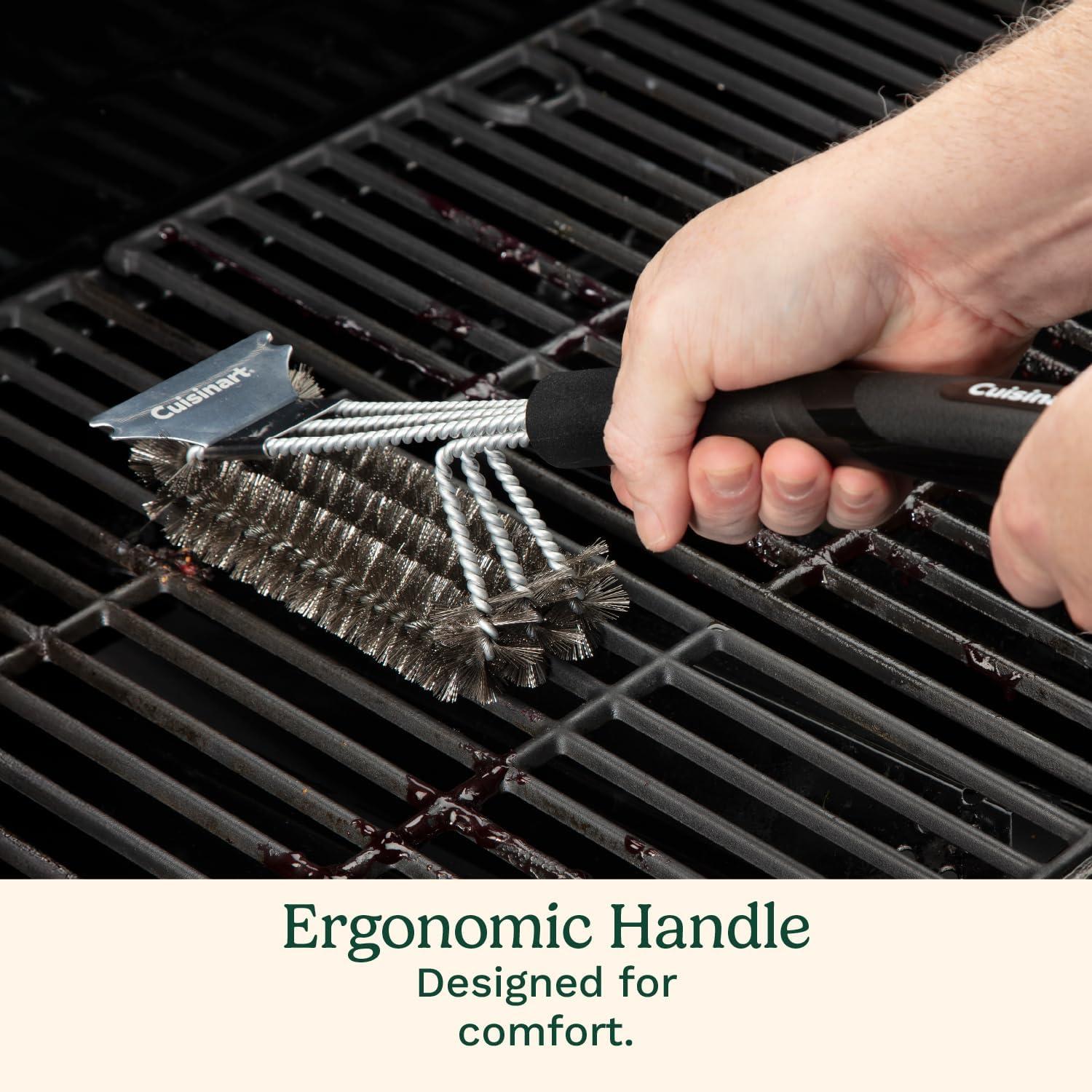imageCuisinart Triple Coil Brush 17 Stainless Steel Grill Brush with Wide Scraper for All Grates Bristle Free Grilling Accessory for Worry Free Cleaning Perfect for BBQs Cookout amp Tailgate Cleaning17x26x75