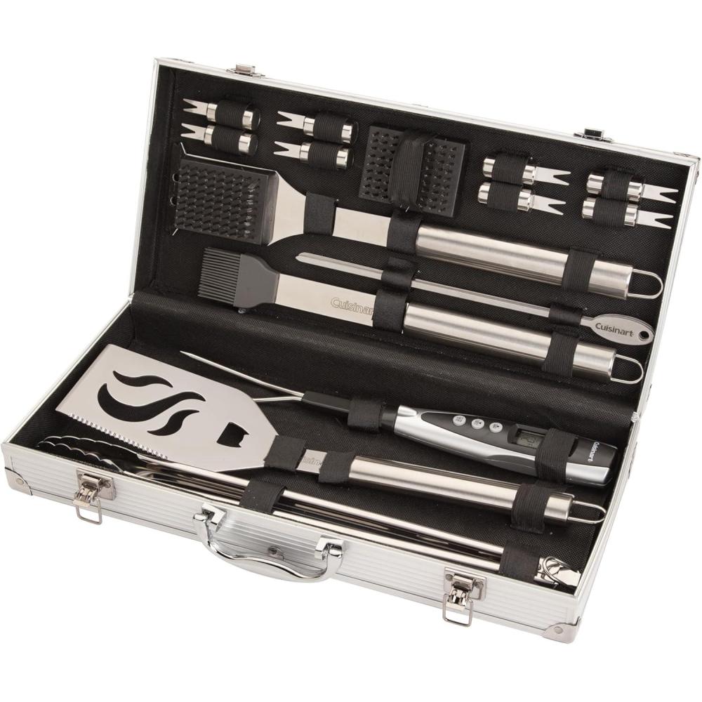 imageCuisinart Deluxe Grill Tool Set 20Piece Grill Set BBQ Accessories with Aluminum Case Stainless Steel Grilling Accessories BBQ tools Grilling Gifts for Men Fathers Day Gifts for Dad Husband20Piece Set