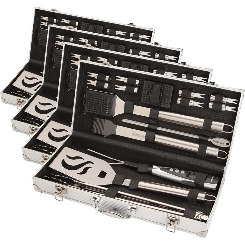 imageCuisinart Deluxe Grill Tool Set 20Piece Grill Set BBQ Accessories with Aluminum Case Stainless Steel Grilling Accessories BBQ tools Grilling Gifts for Men Fathers Day Gifts for Dad Husband20Piece Set Pack of 4