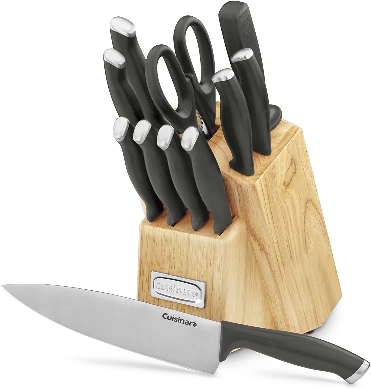 imageCuisinart Block Knife Set 12pc Cutlery Knife Set with Steel Blades for Precise Cutting Lightweight Stainless Steel Durable amp Dishwasher Safe C77SSW12PBlackStainless Steel