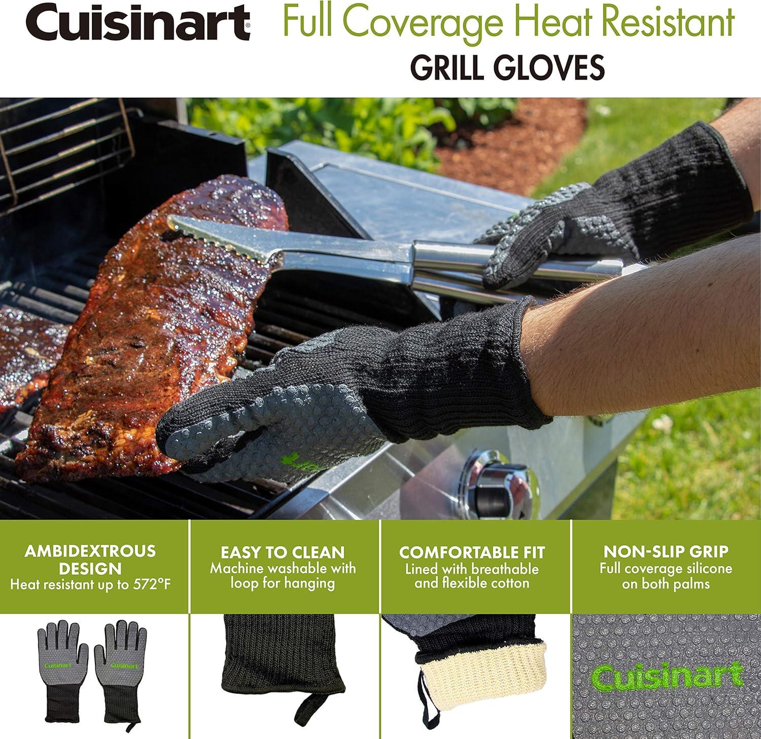 imageCuisinart Heat Resistant Silicone Grilling Gloves for Indoor and Outdoor Cooking Grilling One SizeHeat Resistant Grill Gloves