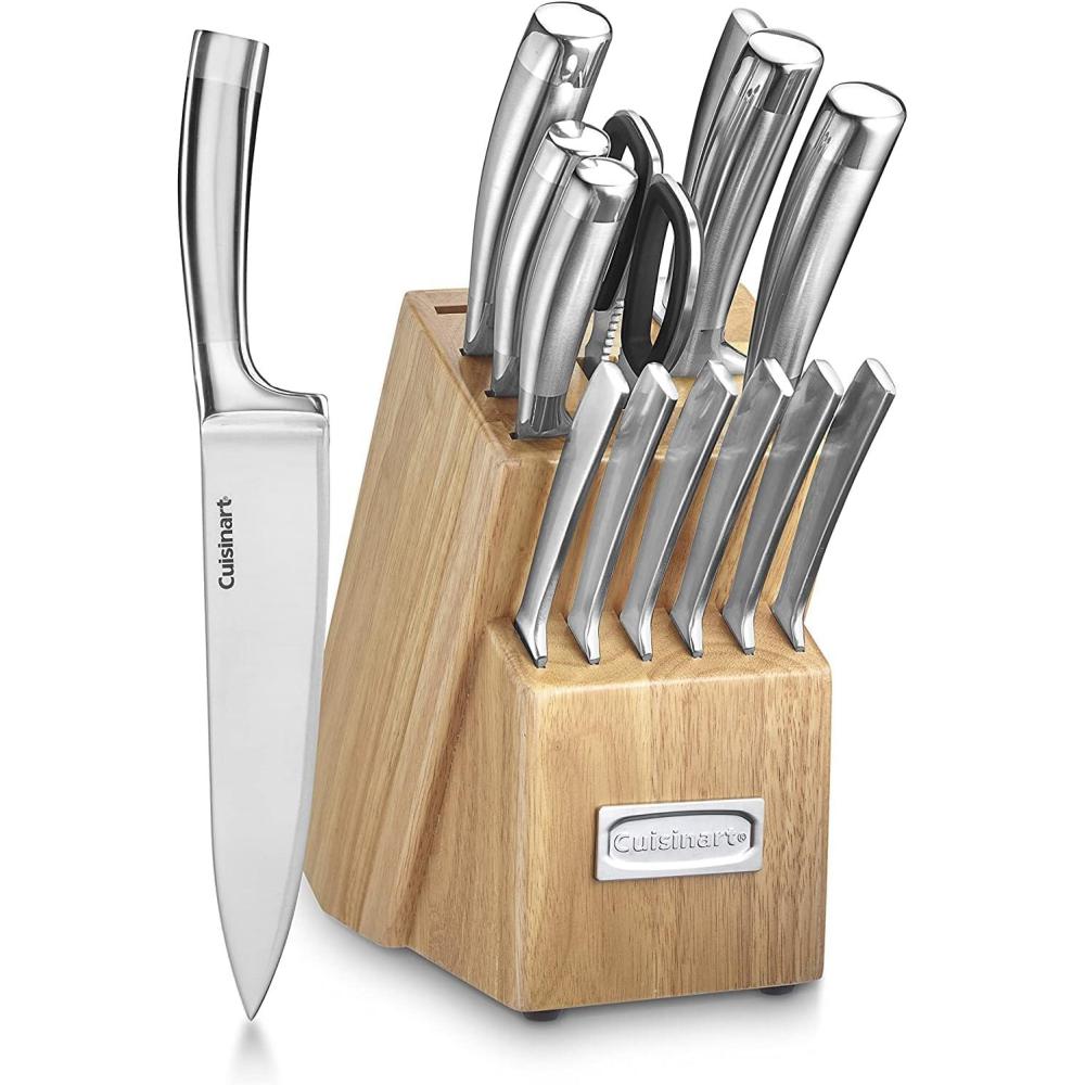 imageCUISINART Block Knife Set 15pc Cutlery Knife Set with Steel Blades for Precise Cutting Lightweight Stainless Steel Durable amp Dishwasher Safe C99SS15PStainless Steel