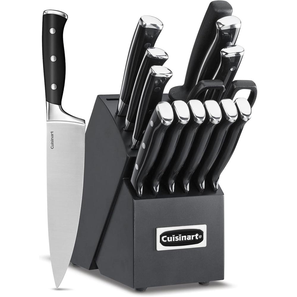imageCuisinart 15Piece Knife Set with Block High Carbon Stainless Steel Forged Triple Rivet White C77WTR15PBlackBlack