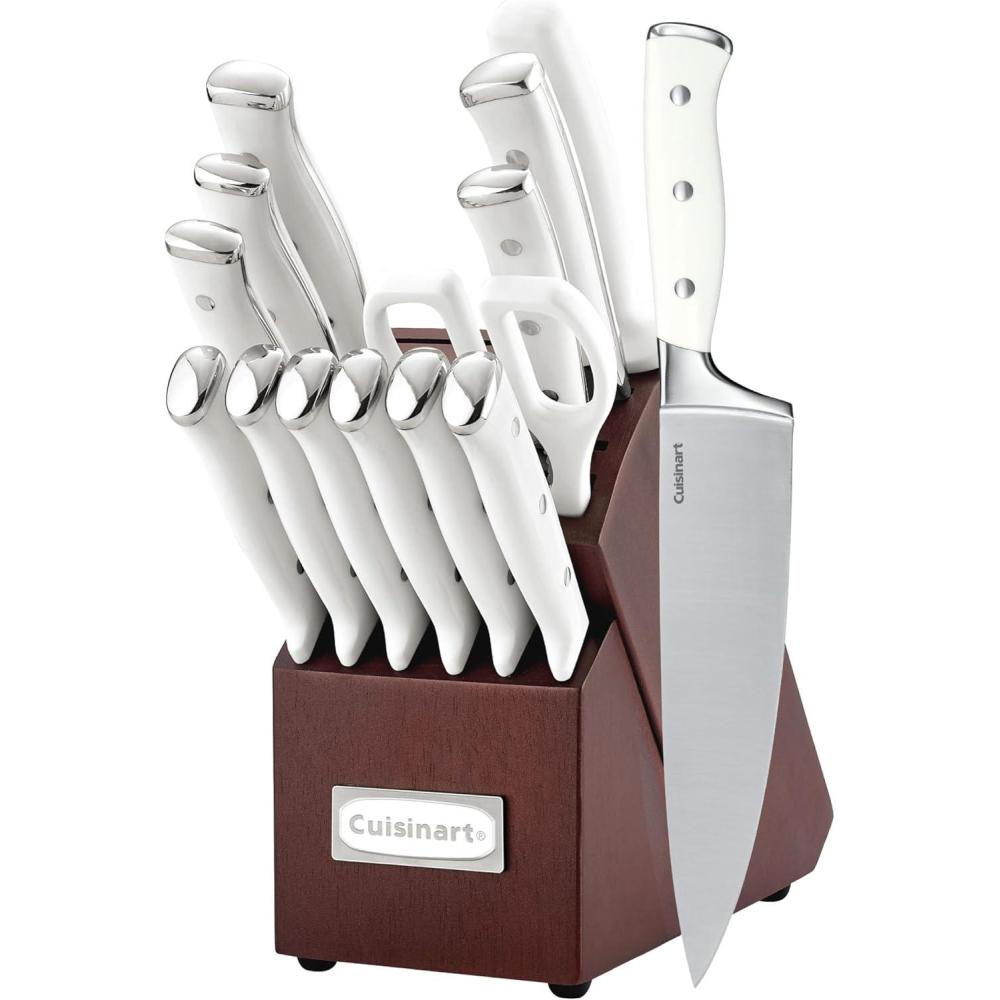 imageCuisinart 15Piece Knife Set with Block High Carbon Stainless Steel Forged Triple Rivet White C77WTR15PCherryWhite
