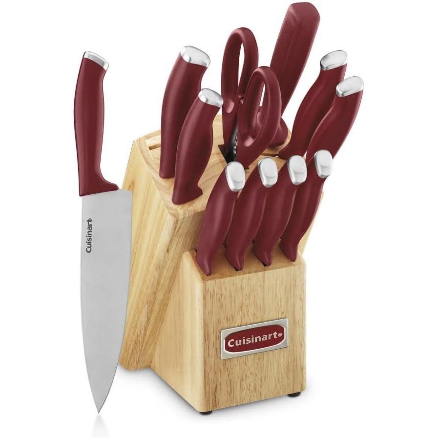 imageCuisinart Block Knife Set 12pc Cutlery Knife Set with Steel Blades for Precise Cutting Lightweight Stainless Steel Durable amp Dishwasher Safe C77SSW12PRedStainless Steel