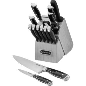 Cuisinart 15-Piece Knife Set with Block, High Carbon Stainless Steel, Forged Triple Rivet, White, C77WTR-15P(Black/Gray)