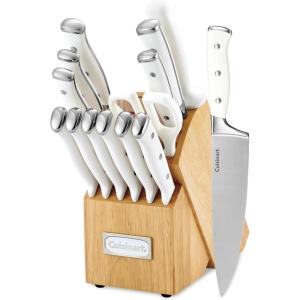 Cuisinart 15-Piece Knife Set with Block, High Carbon Stainless Steel, Forged Triple Rivet, White, C77WTR-15P(White)