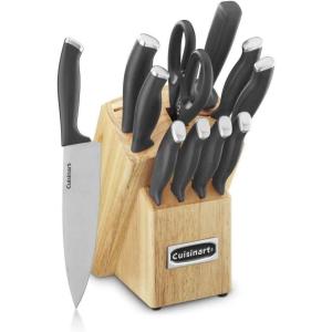 Cuisinart Block Knife Set, 12pc Cutlery Knife Set with Steel Blades for Precise Cutting, Lightweight, Stainless Steel, Durable & Dishwasher Safe, C77SSW-12P(Black/Stainless Steel)