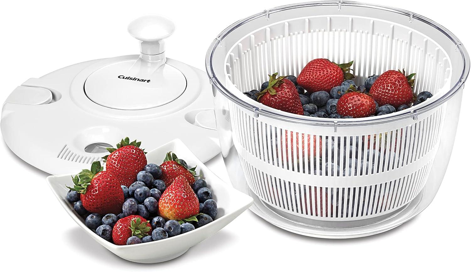 imageCuisinart Large Salad Spinner 5Qt Vegetable amp Fruit Salad Washing Bowl with Strainer Quick Prep Spinner for Salad Greens Lettuce Fruits amp Vegetables CTG00SASGloss White