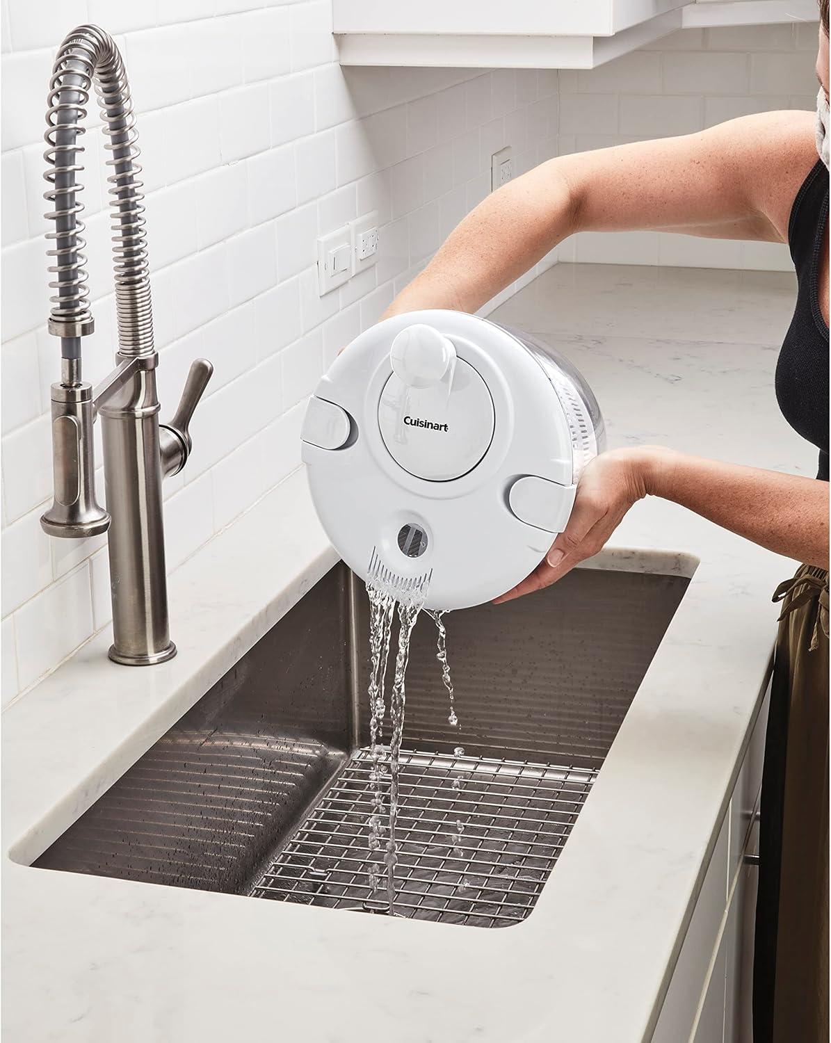 imageCuisinart Large Salad Spinner 5Qt Vegetable amp Fruit Salad Washing Bowl with Strainer Quick Prep Spinner for Salad Greens Lettuce Fruits amp Vegetables CTG00SASGloss White