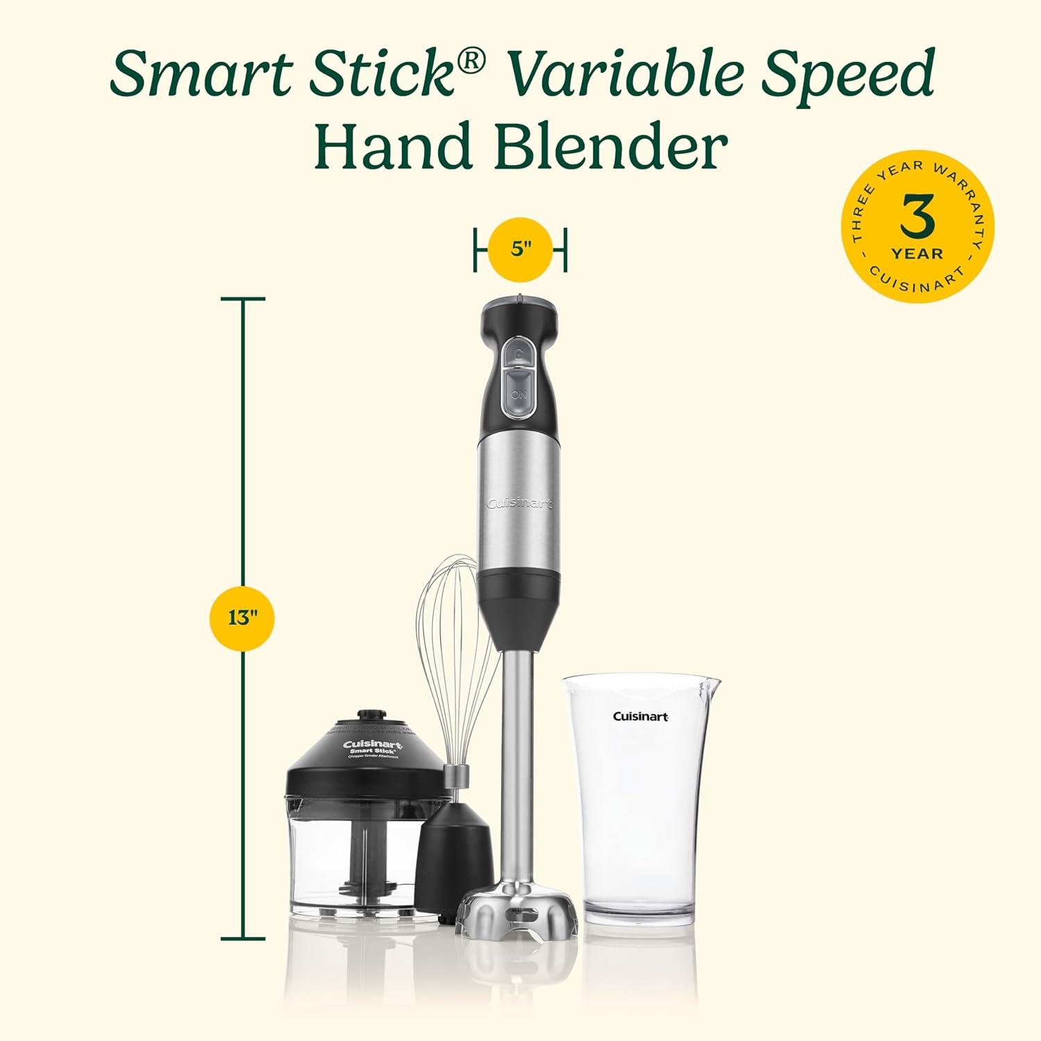 imageCuisinart Smart Stick TwoSpeed Hand Blender Powerful Immersion Blender with 300Watt Motor Blends Shakes Smoothies Puree Baby Food Soups amp Sauces CSB175P1 WhiteStainless Steel