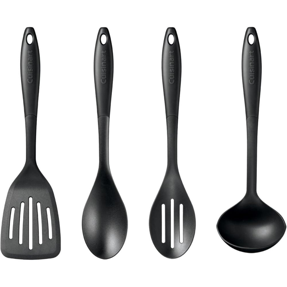 imageCuisinart Nylon Kitchen Tool Set 4Piece Black  Slotted Turner Solid Spoon Slotted Spoon amp Ladle NonstickSafe Heat Resistant to 400F Dishwasher Safe
