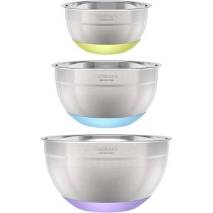 3-Piece Stainless Steel Mixing Bowls with Nonslip Base, 1.5qt, 3qt & 5qt(3-Piece)