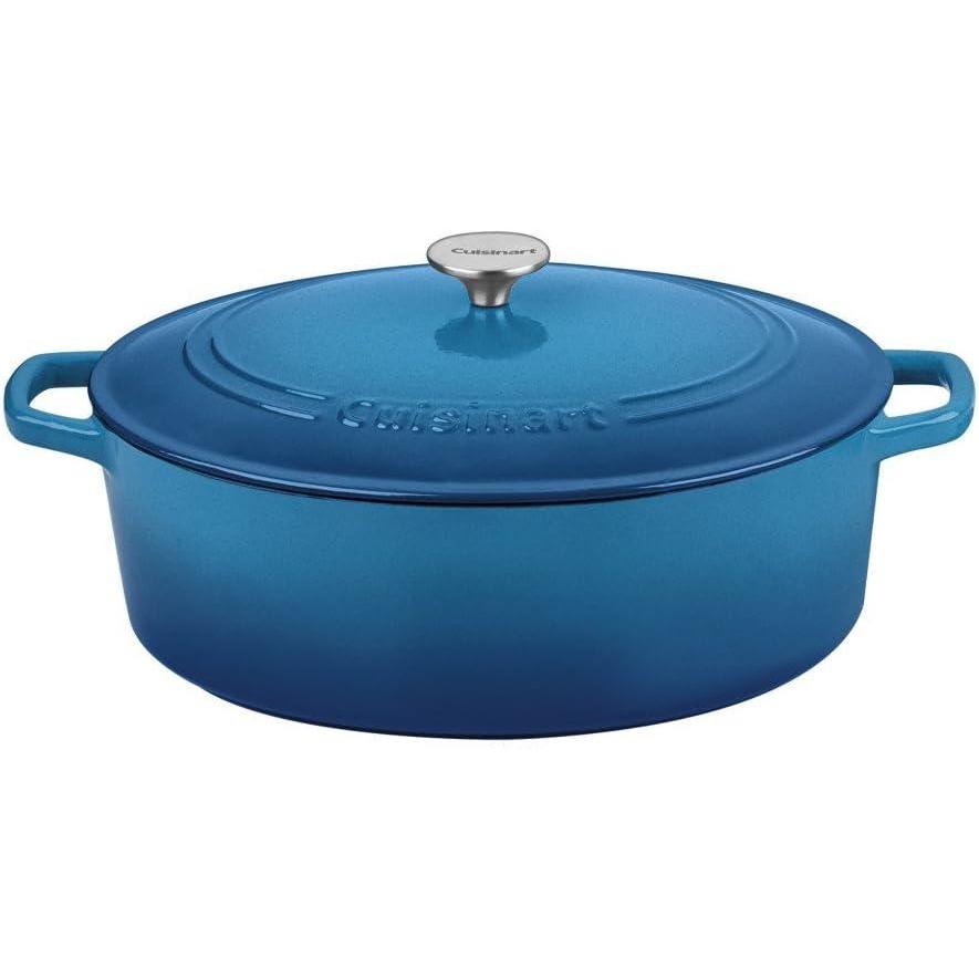imageCuisinart Chefs Classic Enameled Cast Iron Oval Covered Casserole Cardinal Red 55QuartBlue Gradient