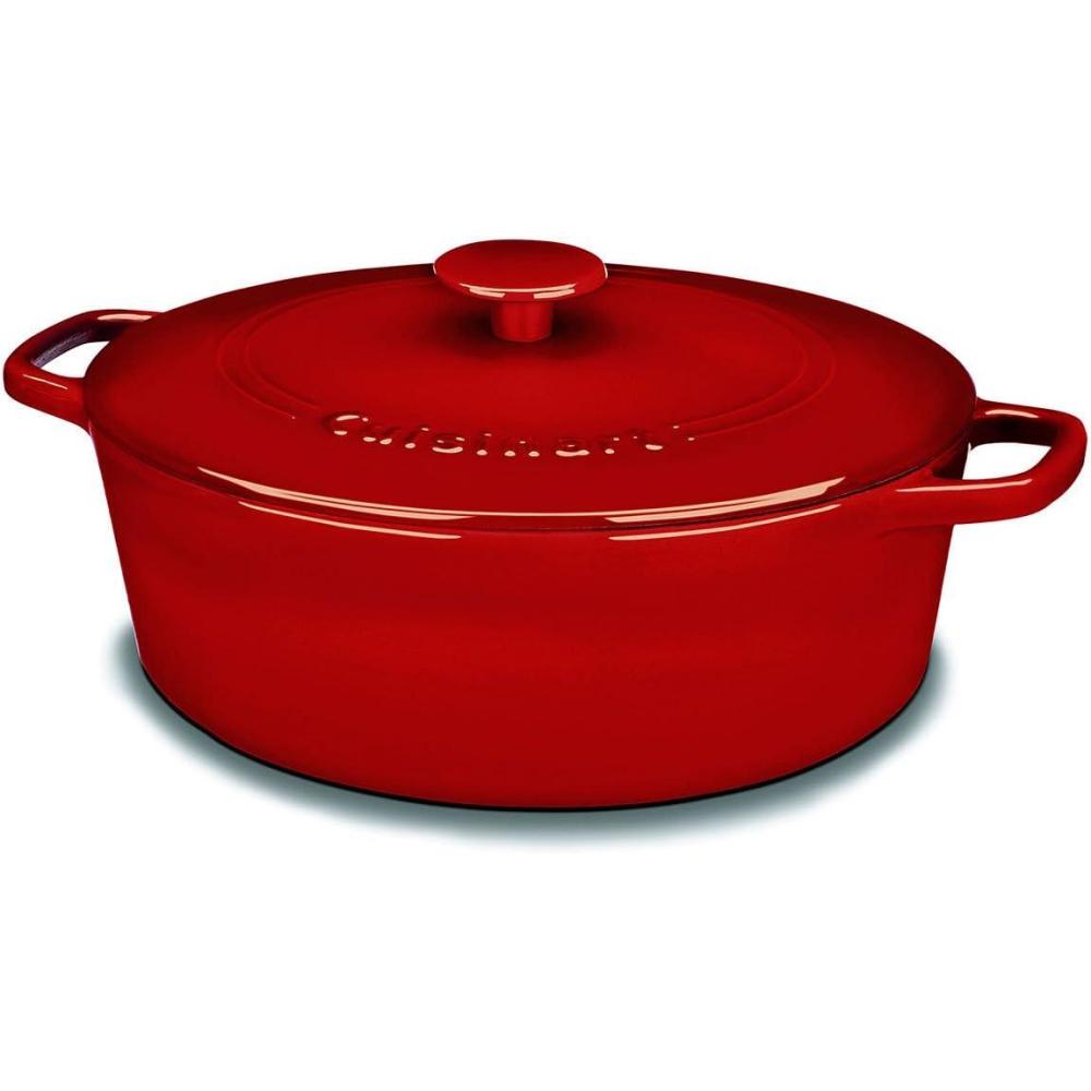 imageCuisinart Chefs Classic Enameled Cast Iron Oval Covered Casserole Cardinal Red 55QuartCardinal Red
