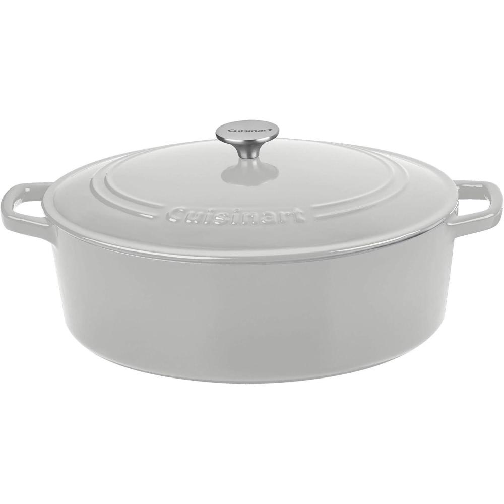 imageCuisinart Chefs Classic Enameled Cast Iron Oval Covered Casserole Cardinal Red 55QuartCool Gray
