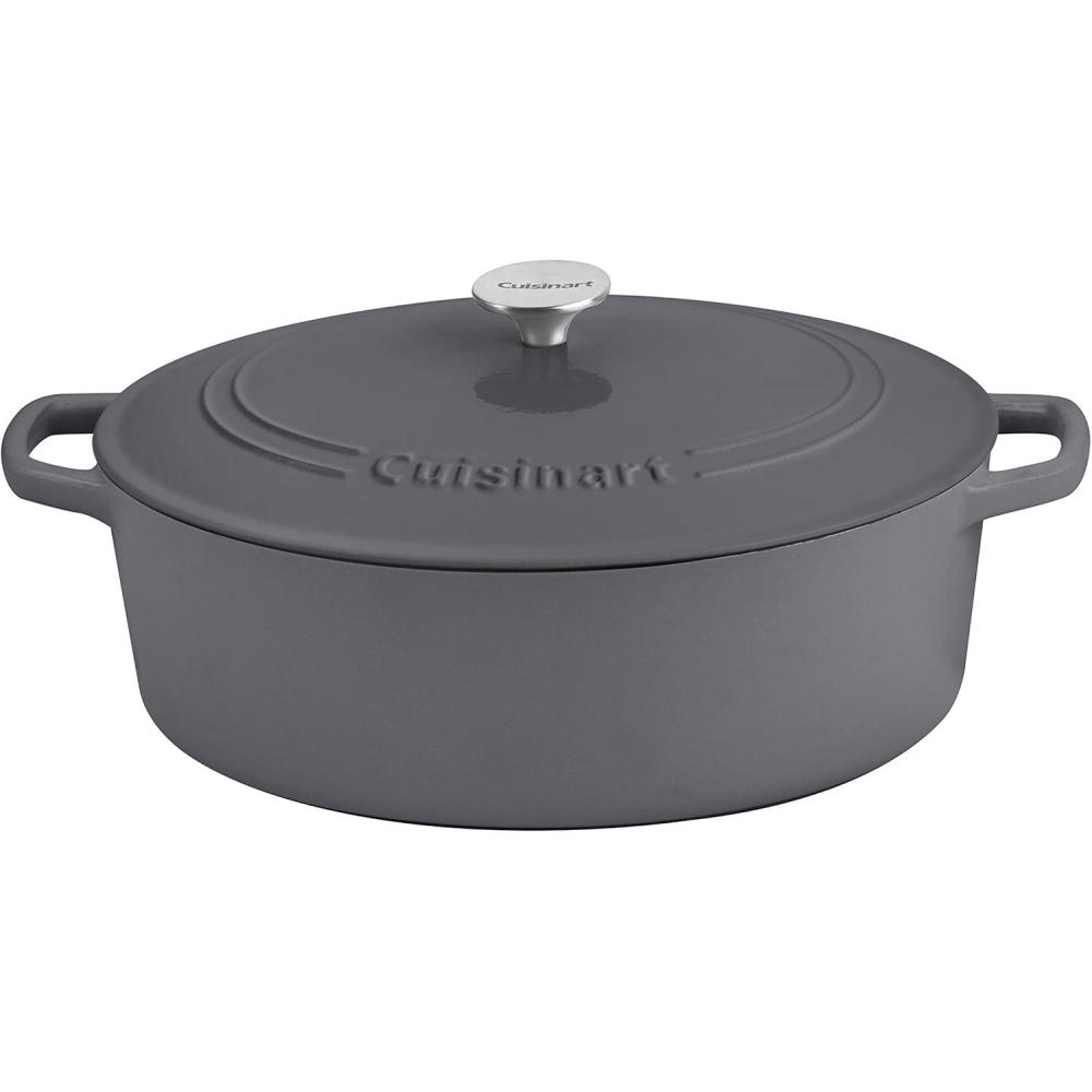 imageCuisinart Chefs Classic Enameled Cast Iron Oval Covered Casserole Cardinal Red 55QuartDark Gray