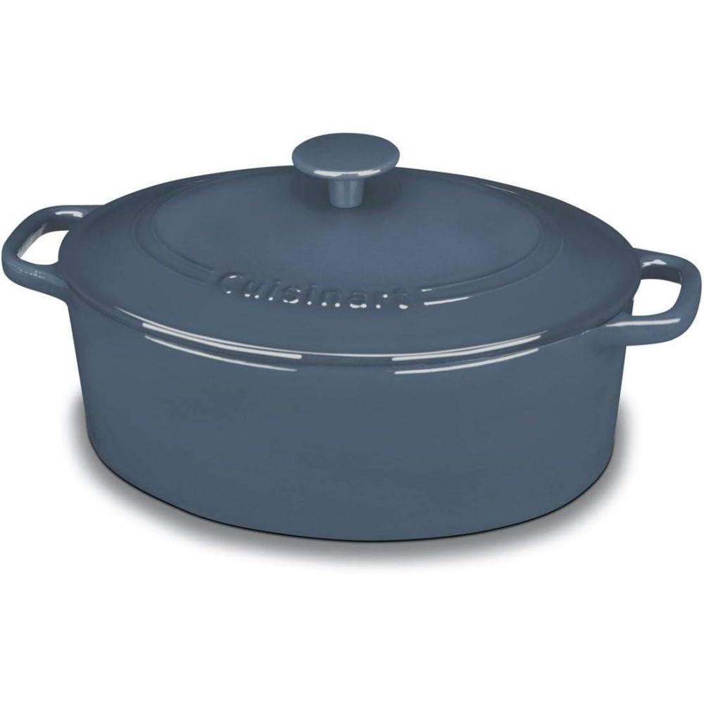 imageCuisinart Chefs Classic Enameled Cast Iron Oval Covered Casserole Cardinal Red 55QuartProvencal Blue