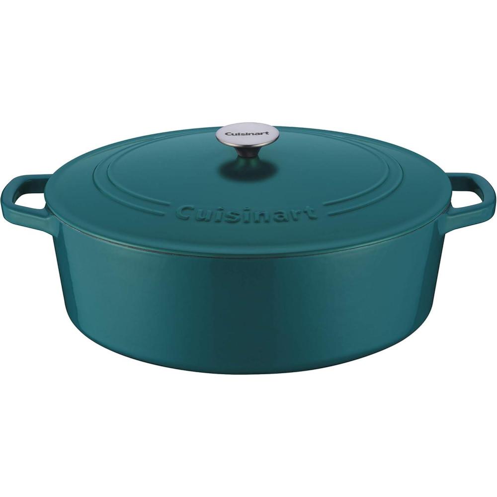 imageCuisinart Chefs Classic Enameled Cast Iron Oval Covered Casserole Cardinal Red 55QuartTeal