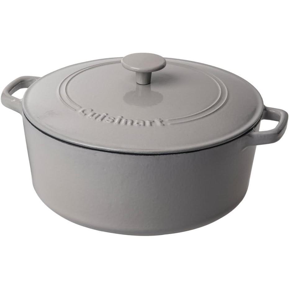 imageCuisinart Chefs Classic Enameled Cast Iron Round Covered Casserole Cardinal Red 7 QuartCool Gray