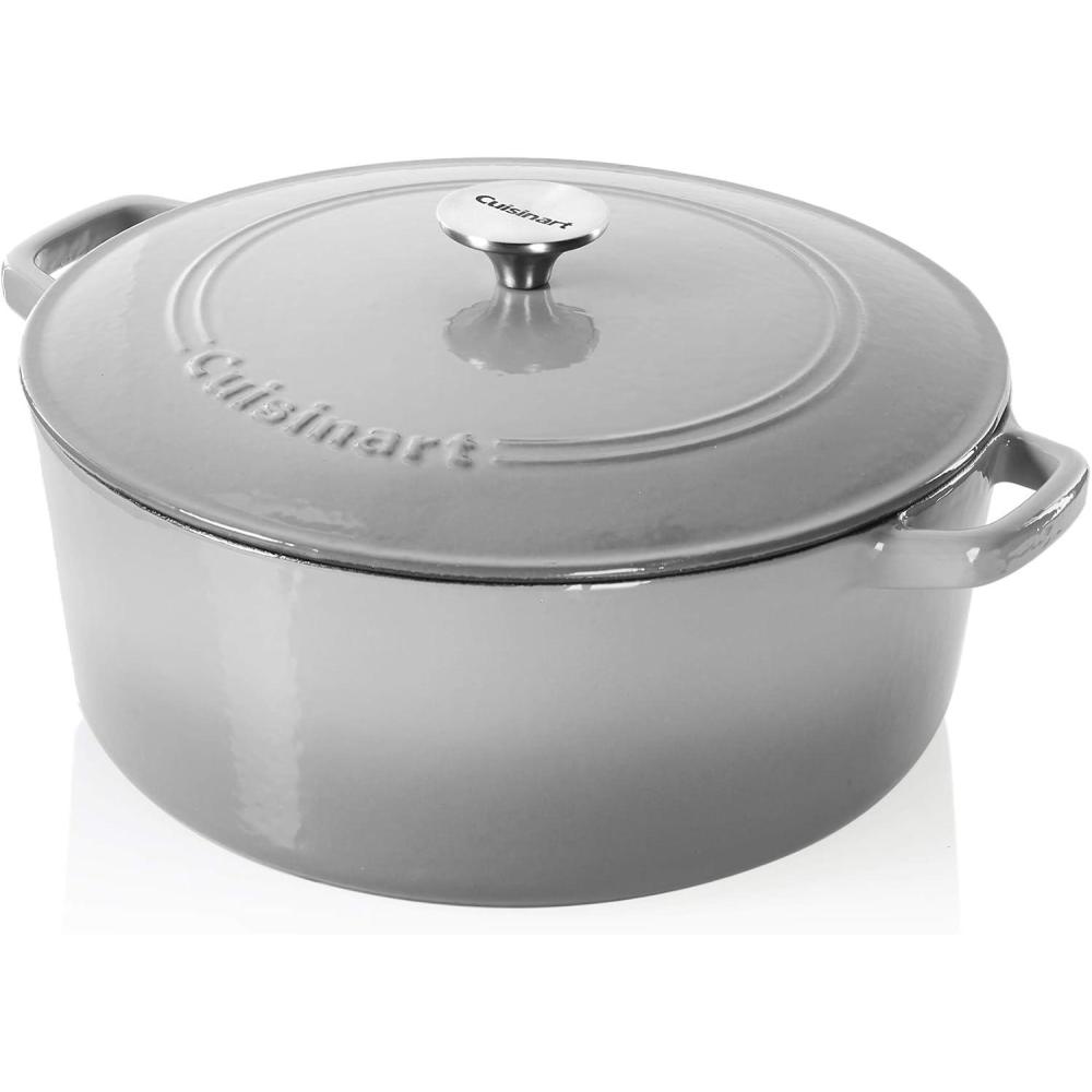 imageCuisinart Chefs Classic Enameled Cast Iron Round Covered Casserole Cardinal Red 7 QuartGrey Gradient