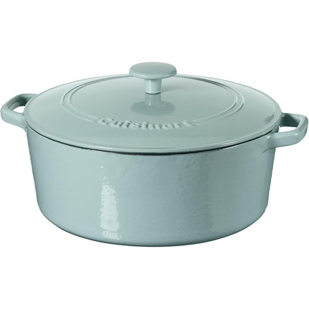 imageCuisinart Chefs Classic Enameled Cast Iron Round Covered Casserole Cardinal Red 7 QuartLight Blue