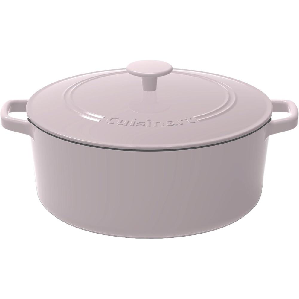 imageCuisinart Chefs Classic Enameled Cast Iron Round Covered Casserole Cardinal Red 7 QuartLilac