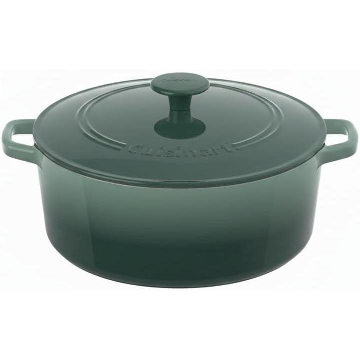 imageCuisinart Chefs Classic Enameled Cast Iron Round Covered Casserole Cardinal Red 7 QuartSeafoam Green