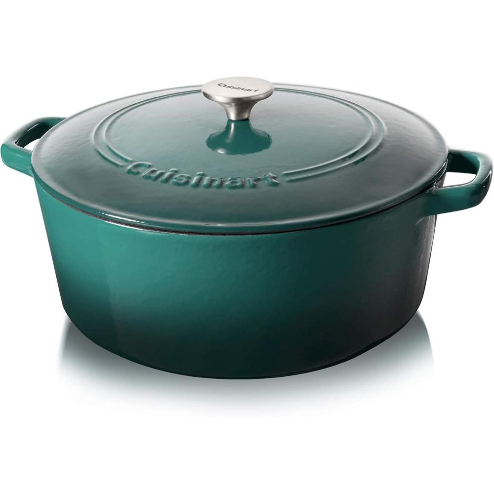 imageCuisinart Chefs Classic Enameled Cast Iron Round Covered Casserole Cardinal Red 7 QuartTeal Gradient
